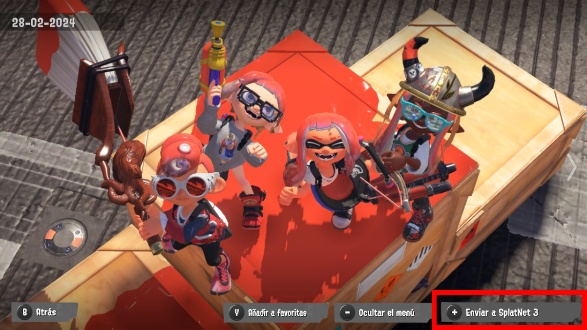 Pantalla de envío de imágenes a SplatNet 3