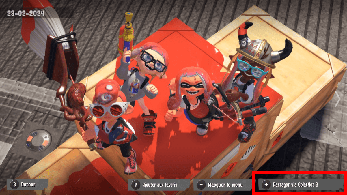 (Le menu permettant d'envoyer des photos vers SplatNet 3)