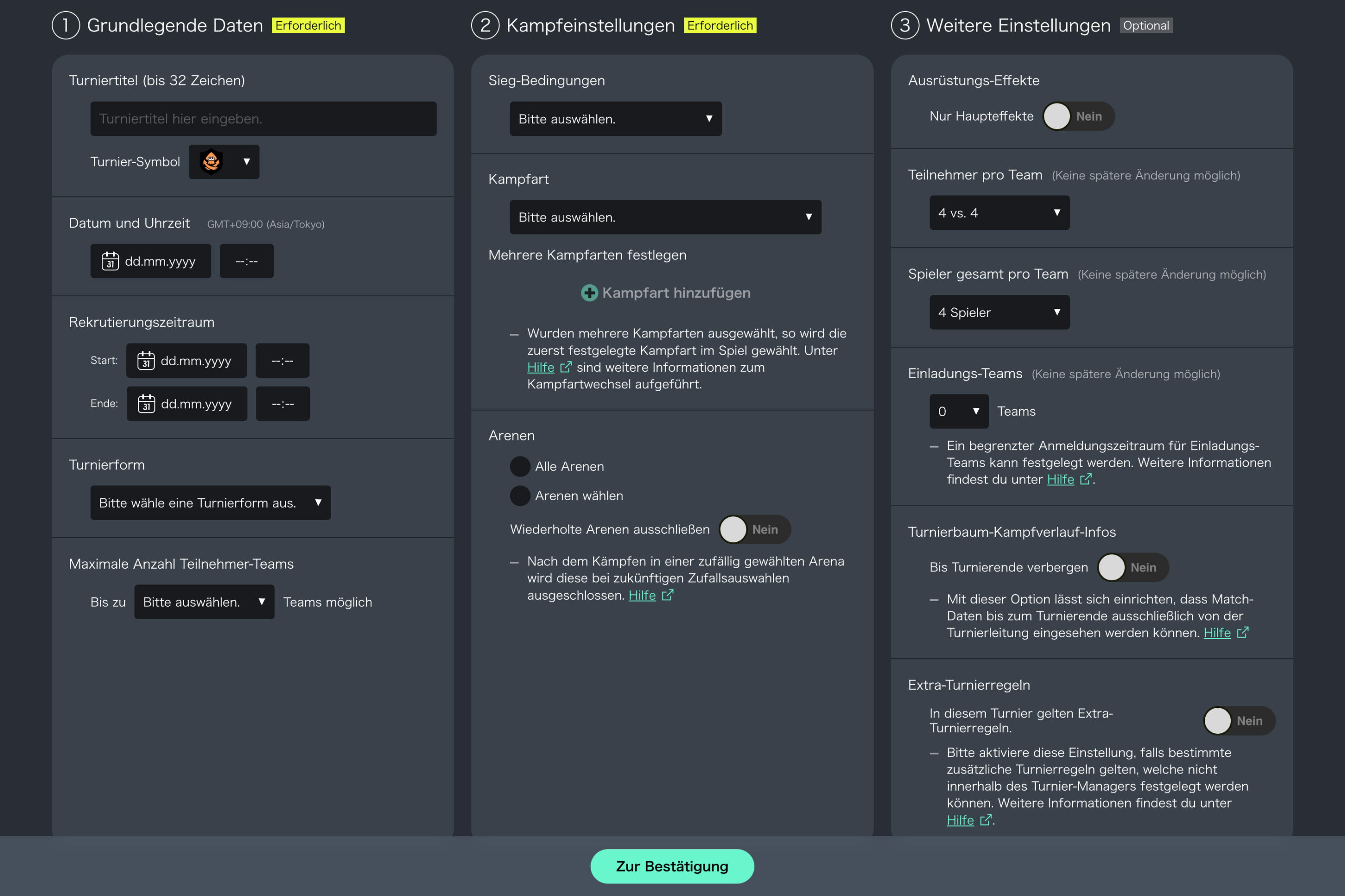 Abbildung: Turniererstellungsbildschirm