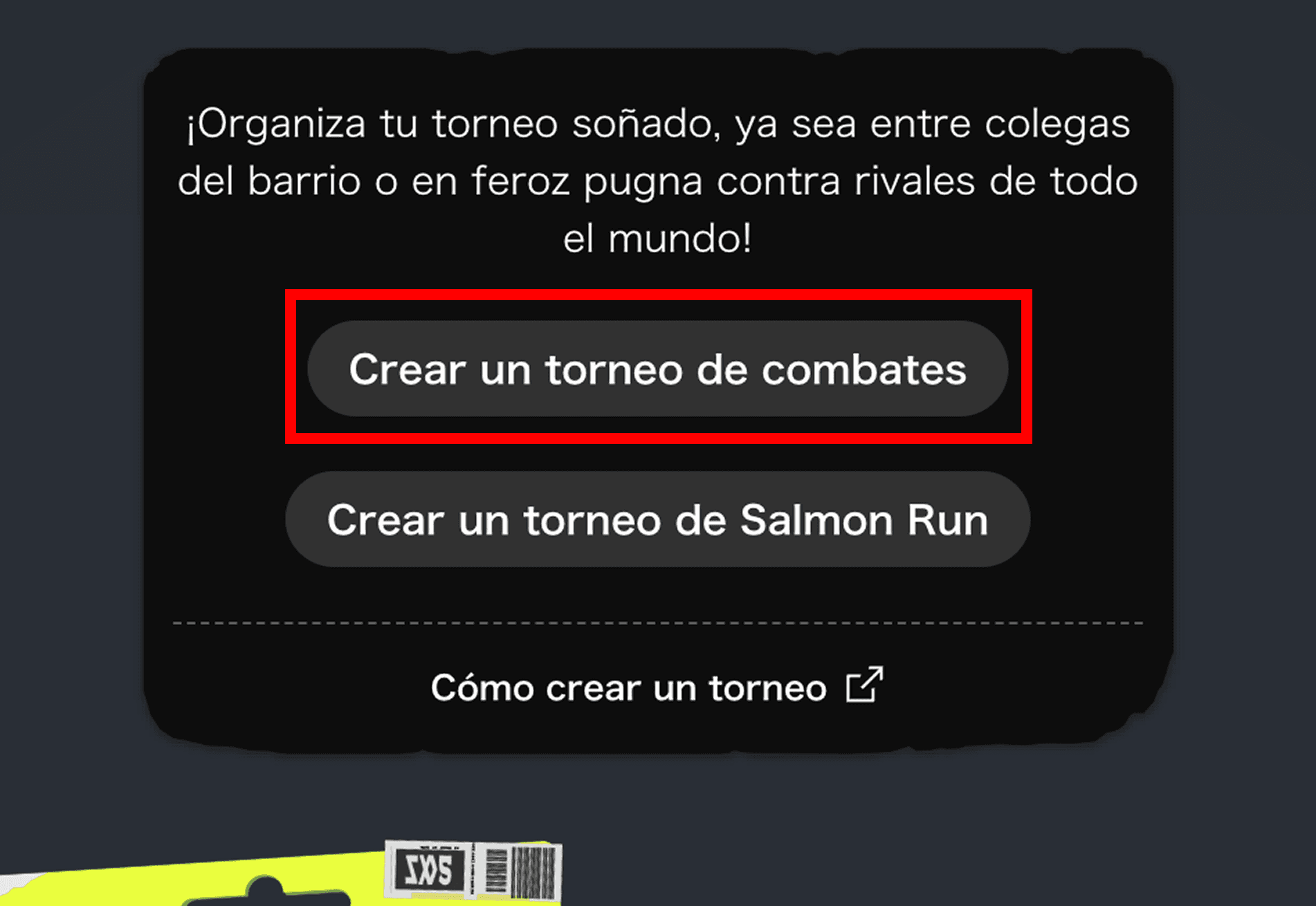 Pantalla del botón de crear un torneo