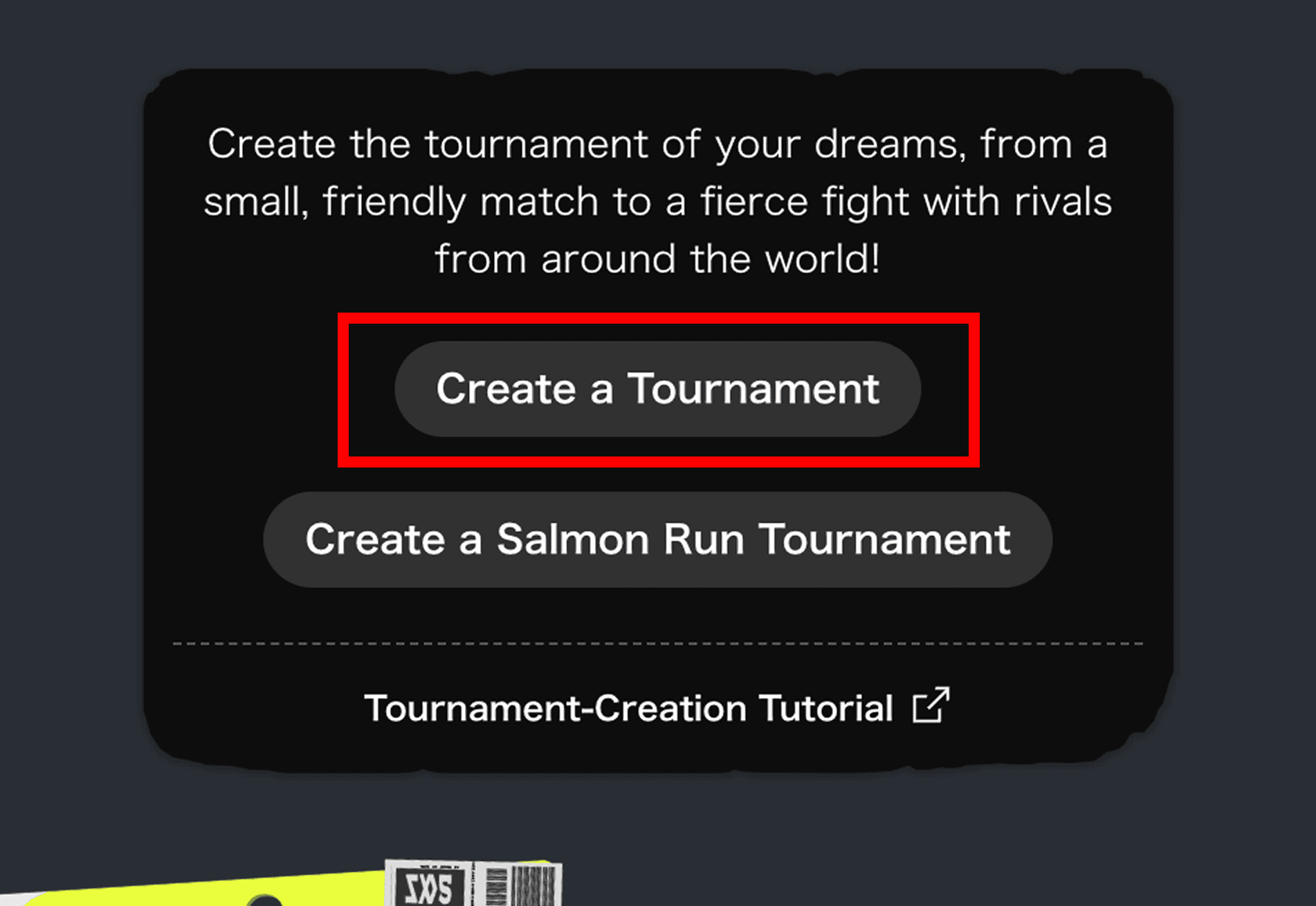 Screenshot of Create a Tournament button.