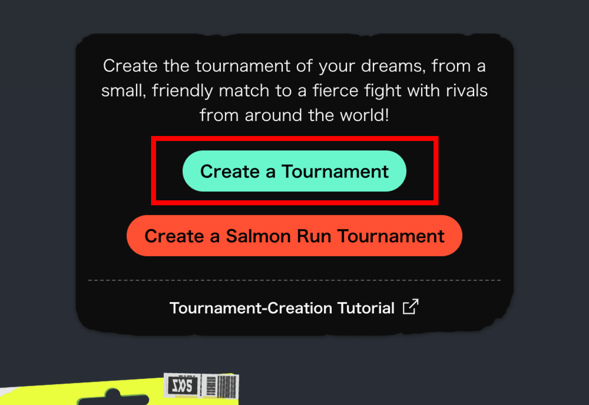 Screenshot of Create a Tournament button.