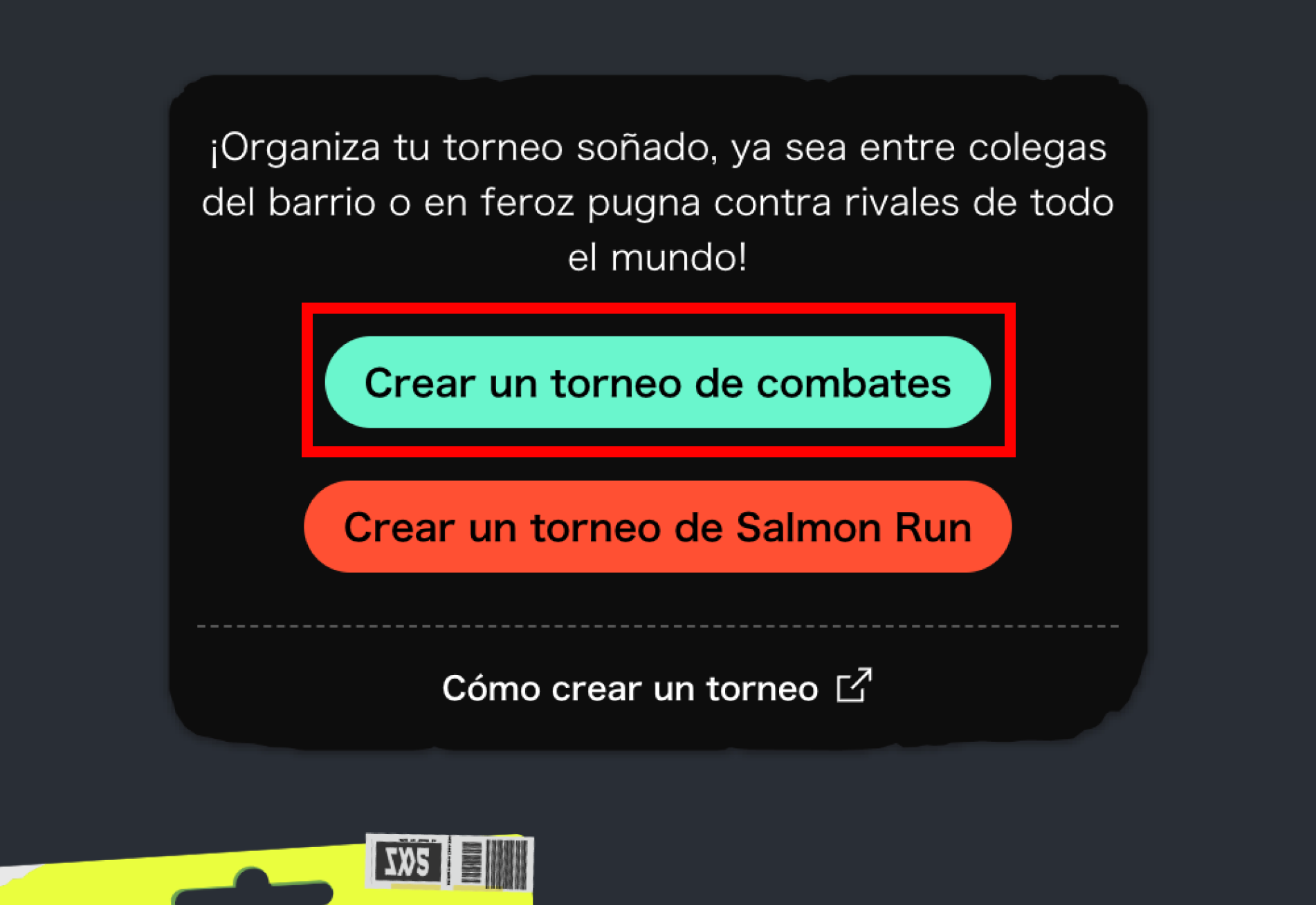 Pantalla del botón de crear un torneo