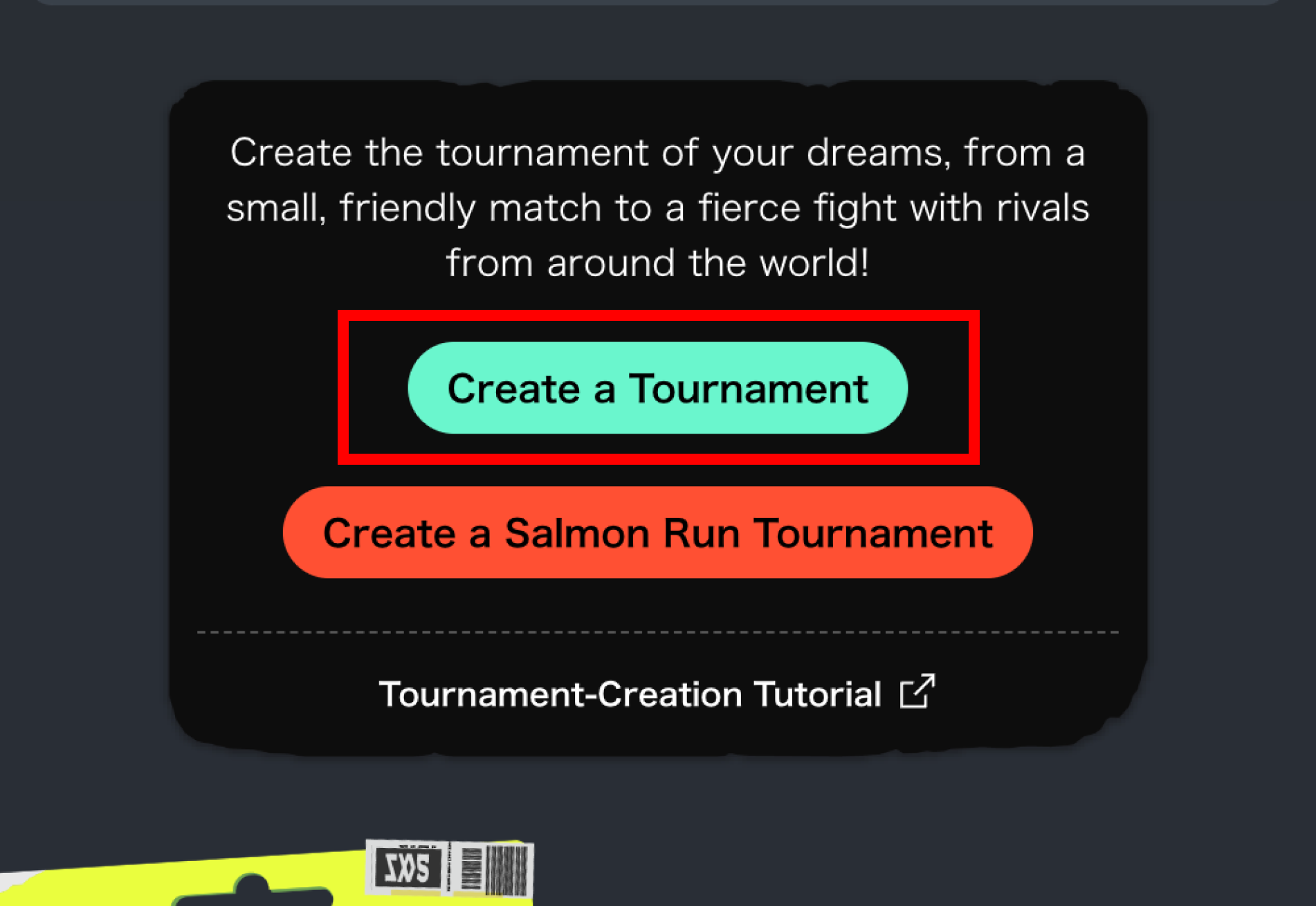 Screenshot of Create a Tournament button.