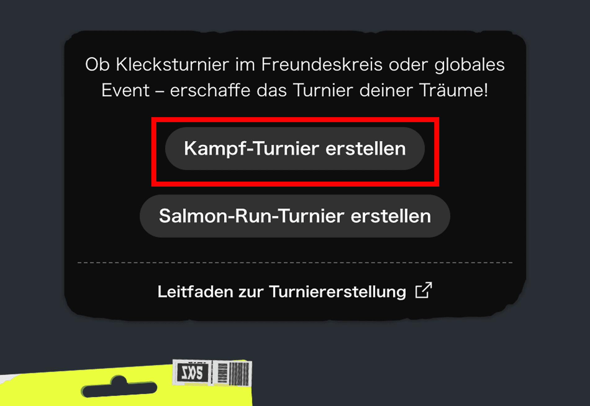 Abbildung: „Turnier erstellen“-Schaltfläche