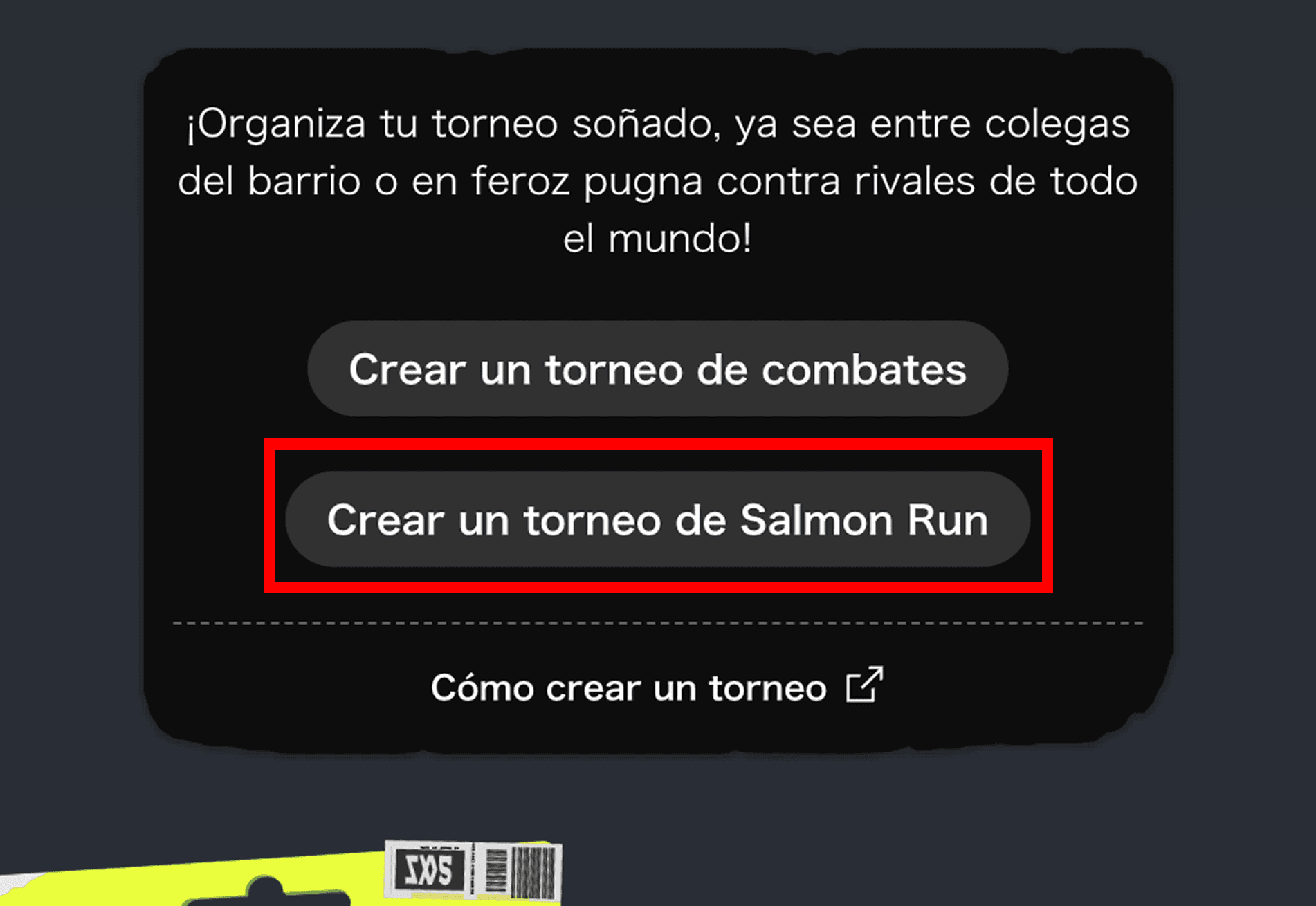 Pantalla del botón de crear un torneo