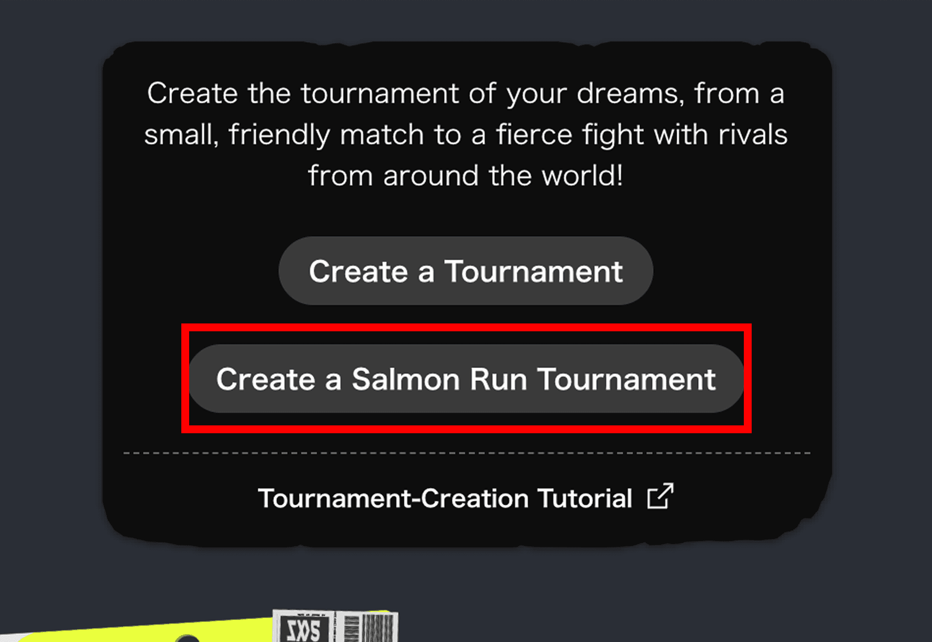Screenshot of Create a Tournament button.