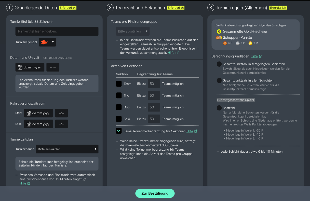 Abbildung: Turniererstellungsbildschirm