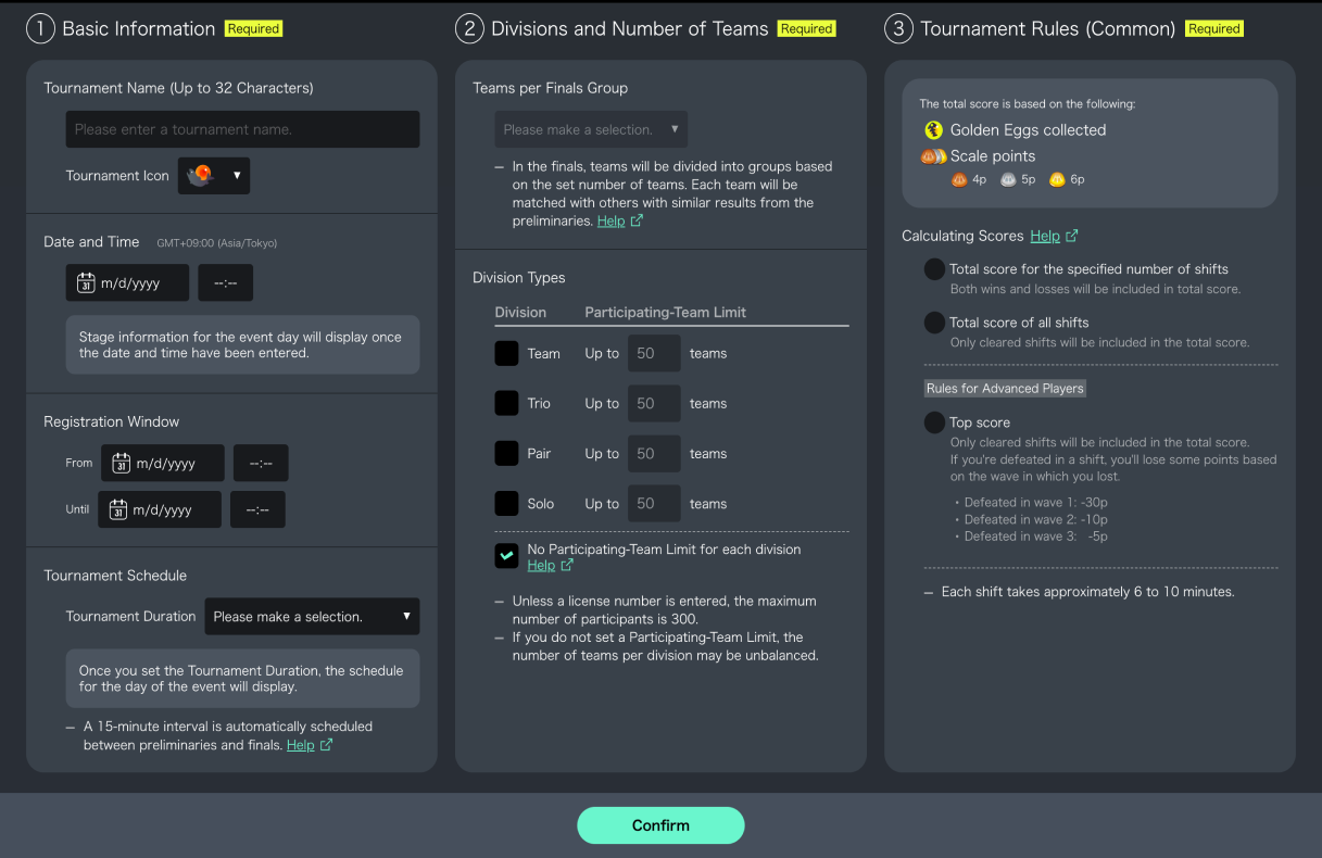 Screenshot of tournament-creation screen.