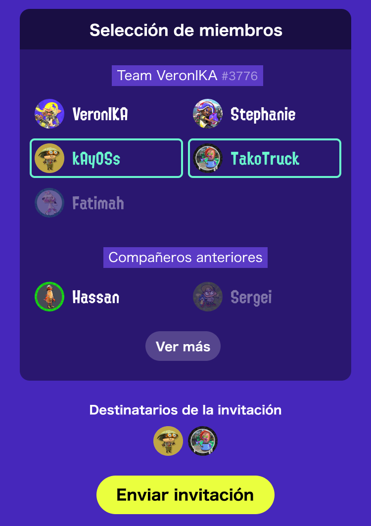 Imagen de la lista de jugadores y la opción "Enviar invitación"