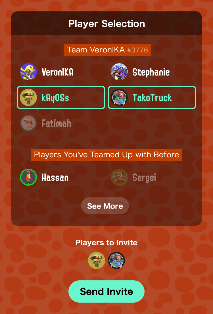 Screenshot of member selection and Send Invite.