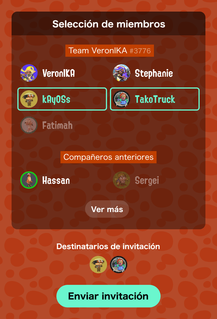 Imagen de la lista de jugadores y la opción "Enviar invitación"