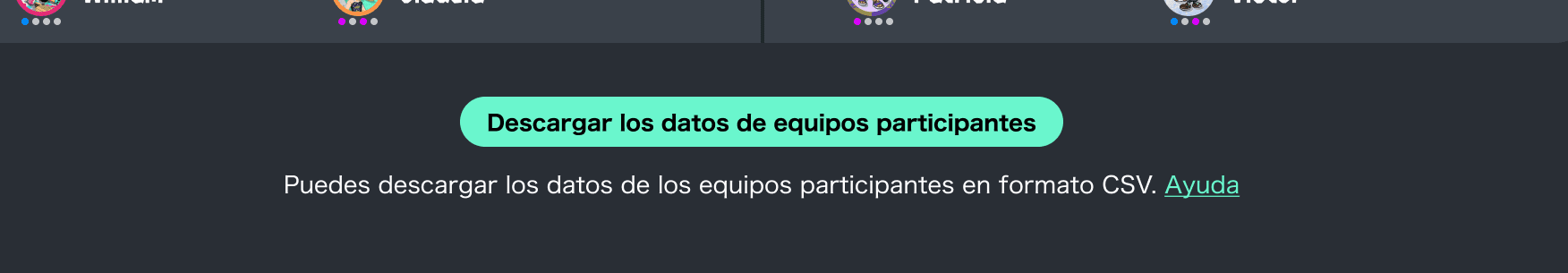 Imagen del botón para descargar los datos de equipos participantes