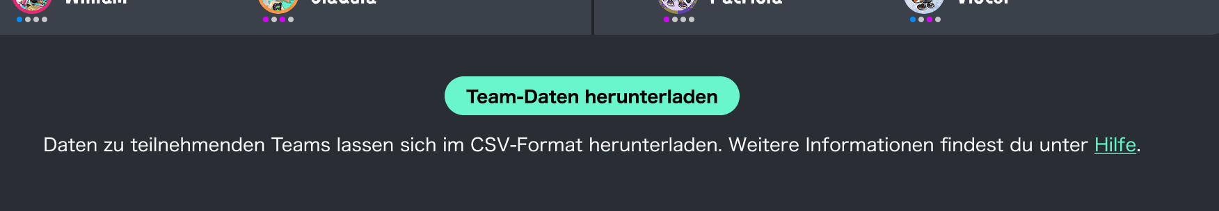 Abbildung: Bildschirm mit Schaltfläche zum Herunterladen von Team-Daten