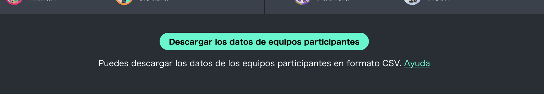 Imagen del botón para descargar los datos de equipos participantes