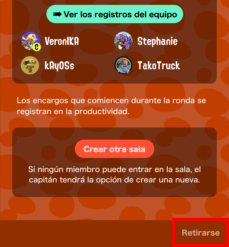 Pantalla de retirada