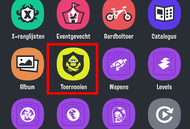 Afbeelding van het logo van de toernooiplanner op het beginscherm van SplatNet 3