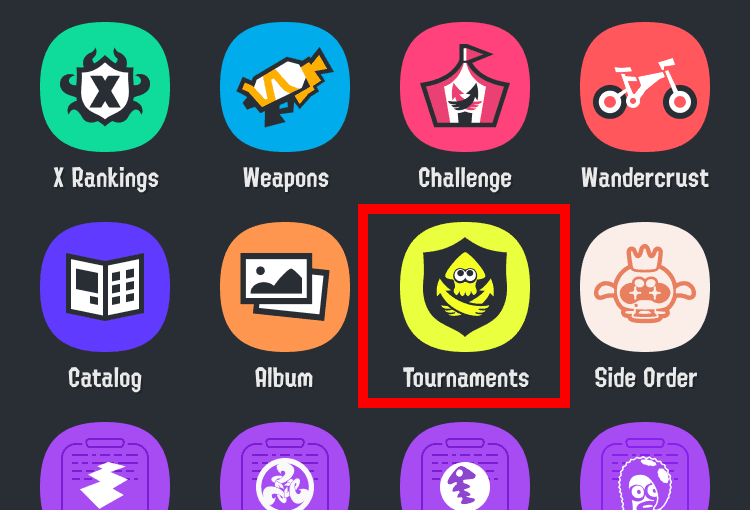 Screenshot of the Tournament Manager icon on the SplatNet 3 home screen.