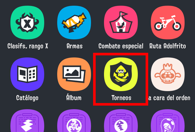 Imagen del ícono Gestión de torneos en la pantalla de inicio de SplatNet 3