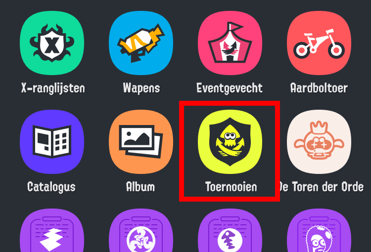 Afbeelding van het logo van de toernooiplanner op het beginscherm van SplatNet 3