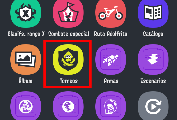 Imagen del ícono Gestión de torneos en la pantalla de inicio de SplatNet 3