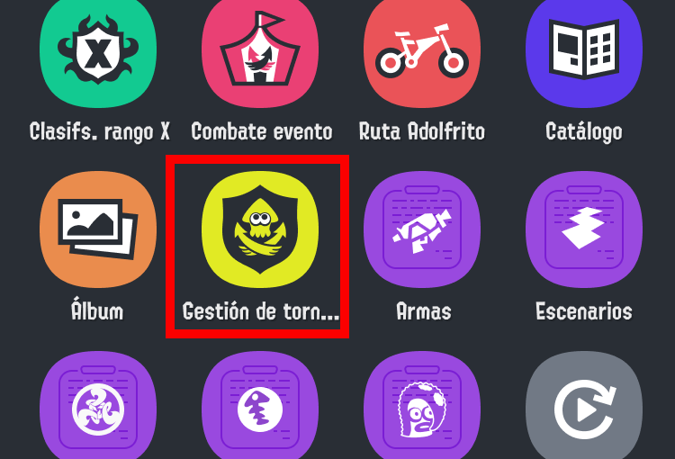 Imagen del icono de gestión de torneos en la pantalla de inicio de SplatNet 3