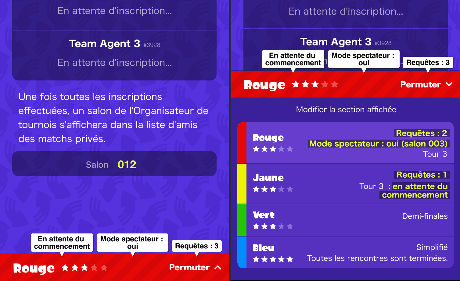 (Tournoi comprenant des sections)