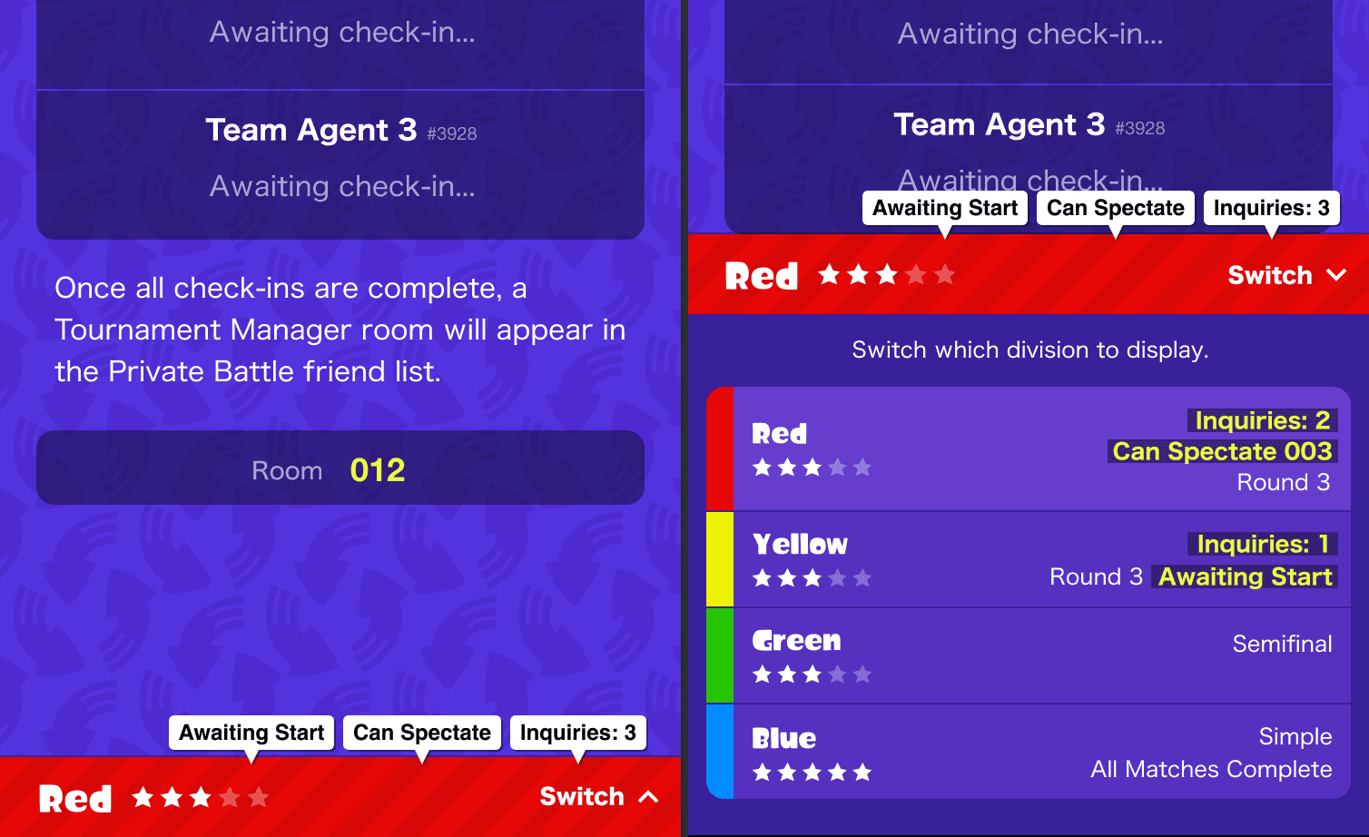 Screenshot of a tournament with divisions.