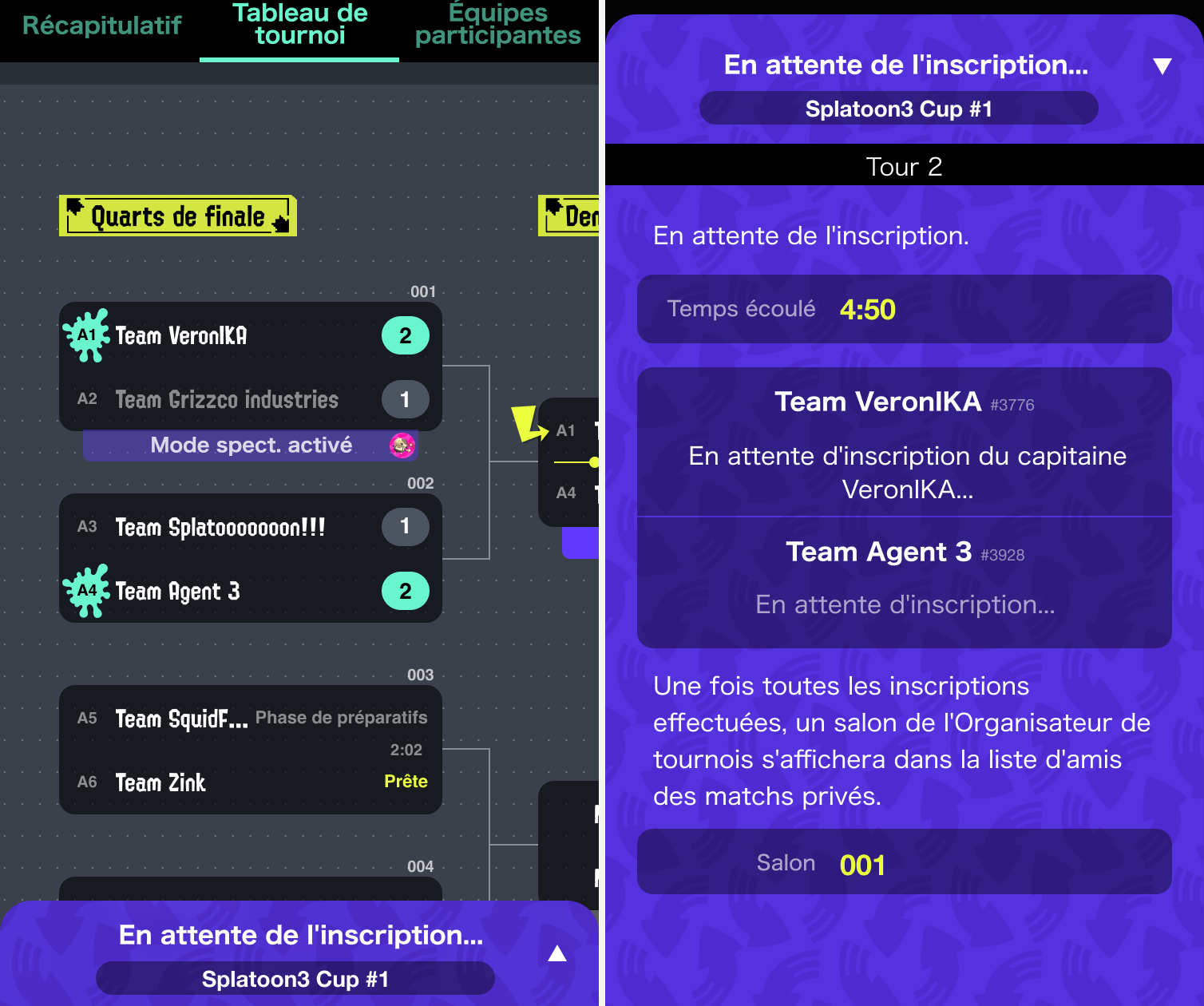 (Tableau de tournoi et navigation via un appareil connecté)