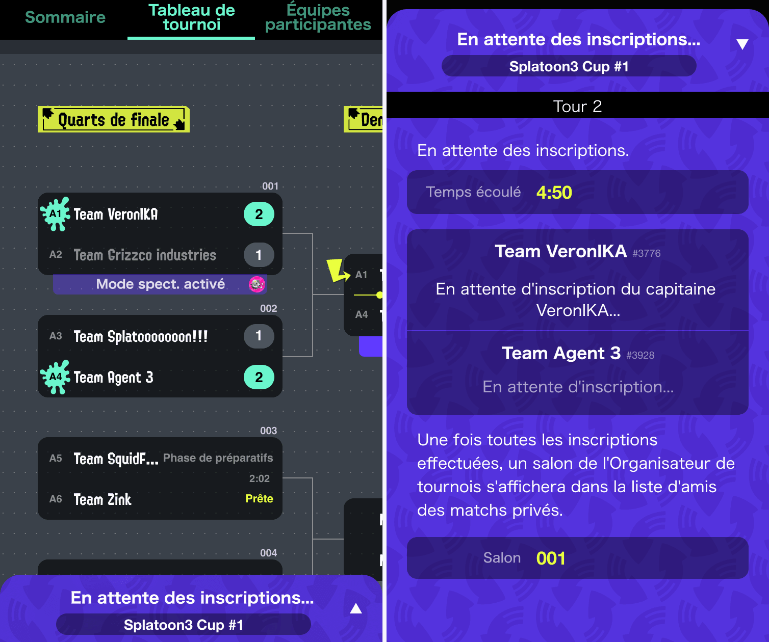 (Tableau de tournoi et navigation via un appareil intelligent)