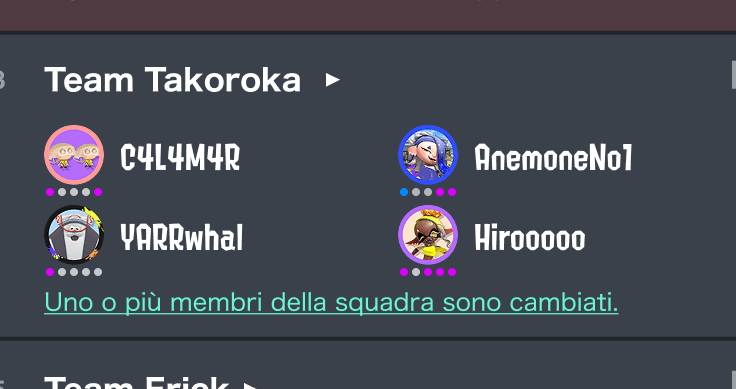 Immagine della cronologia delle modifiche ai giocatori
