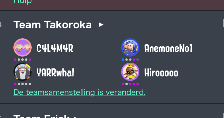 Afbeelding van het teamwijzigingenscherm.