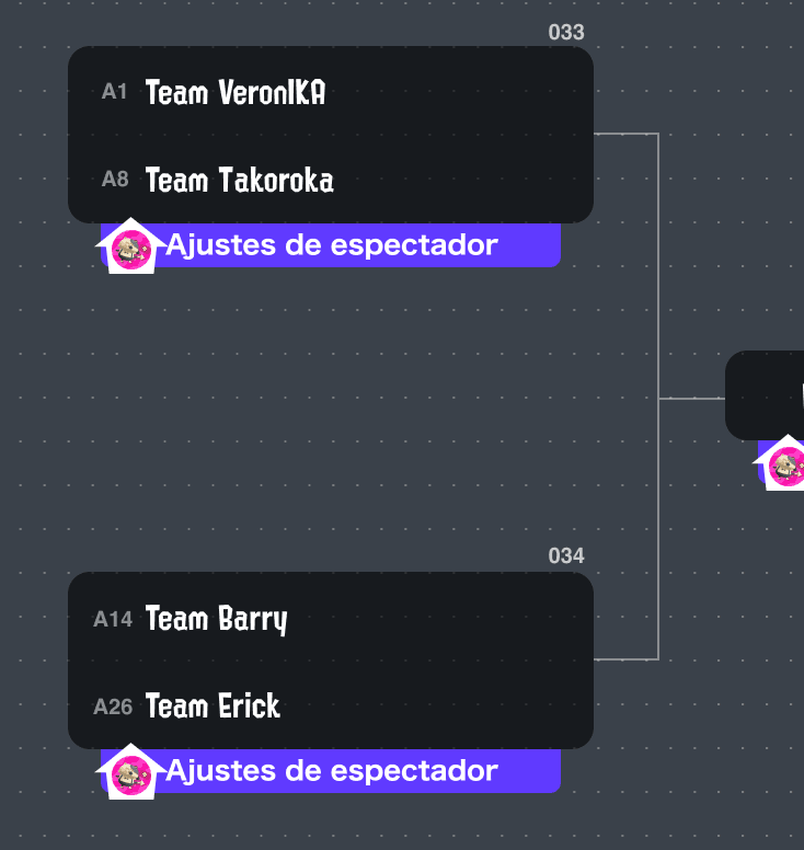 Imagen de la situación en que el organizador ejerce de espectador en ambas semifinales: entre los equipos VeronIKA y Takoroka, y entre los equipos Barry y Erick.