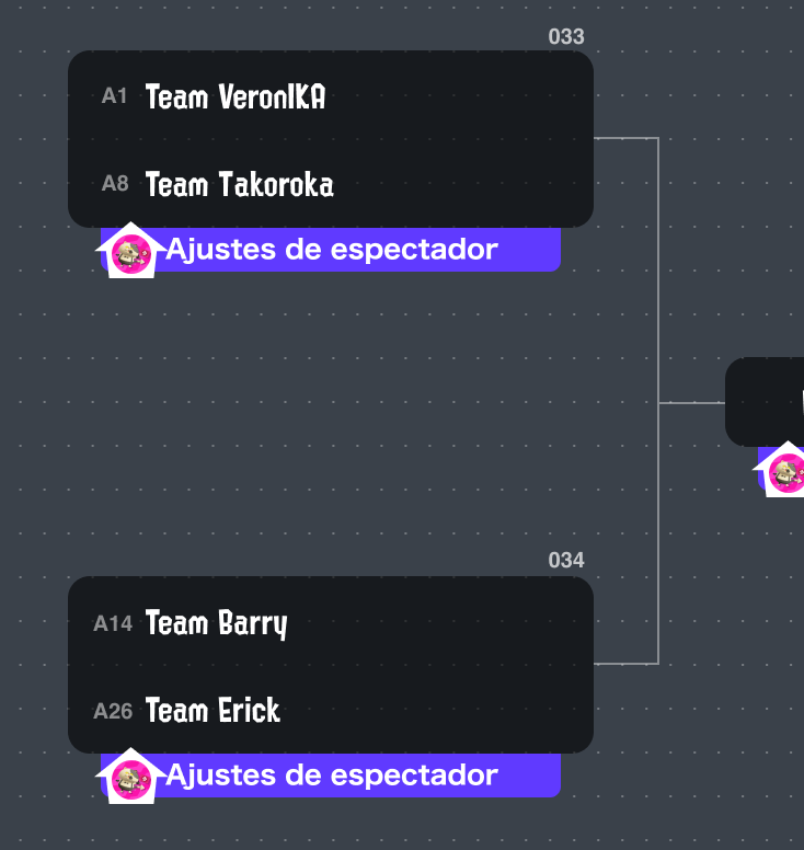 Imagen de la situación en que el organizador ejerce de espectador en ambas semifinales: entre los equipos VeronIKA y Takoroka, y entre los equipos Barry y Erick.