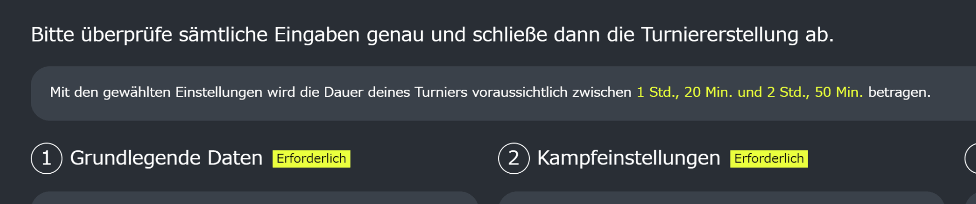 Abbildung: Erforderlicher Zeitraum für Turniere