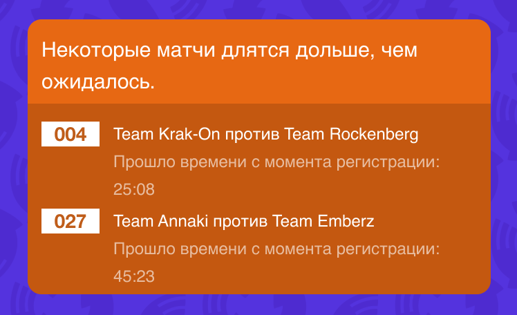 Изображение уведомления о том, что матч продолжается дольше обычного