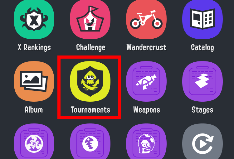 Screenshot of the Tournament Manager icon on the SplatNet 3 home screen.